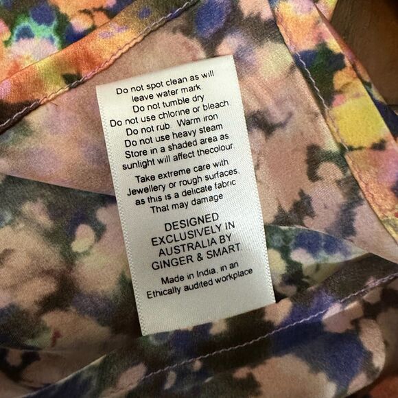 GINGER & SMART Dream State Silk Blouse V-Neck in Multi Abstract Print - Picture 7 of 9